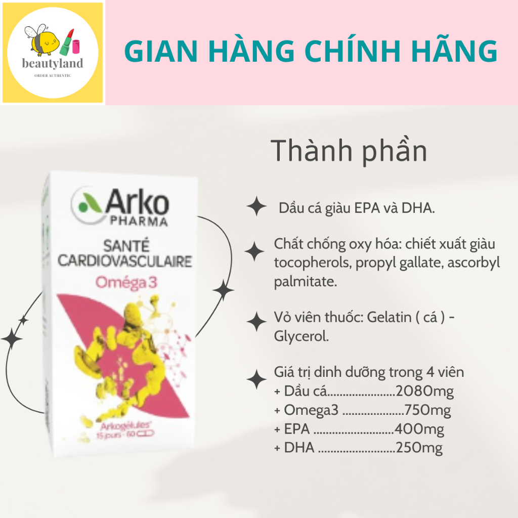 Dầu cá Omega 3 Arkopharma Pháp 180 viên