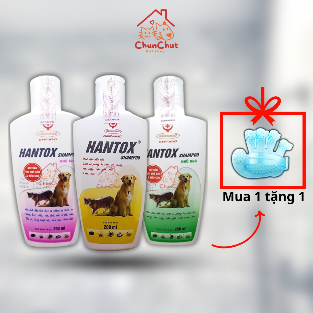 Sữa Tắm Cho Chó Mèo Hantox 200ml Ve, Rận, Bọ Chét, Ký Sinh Trùng, Ghẻ Ngứa - ChunChut PetShop