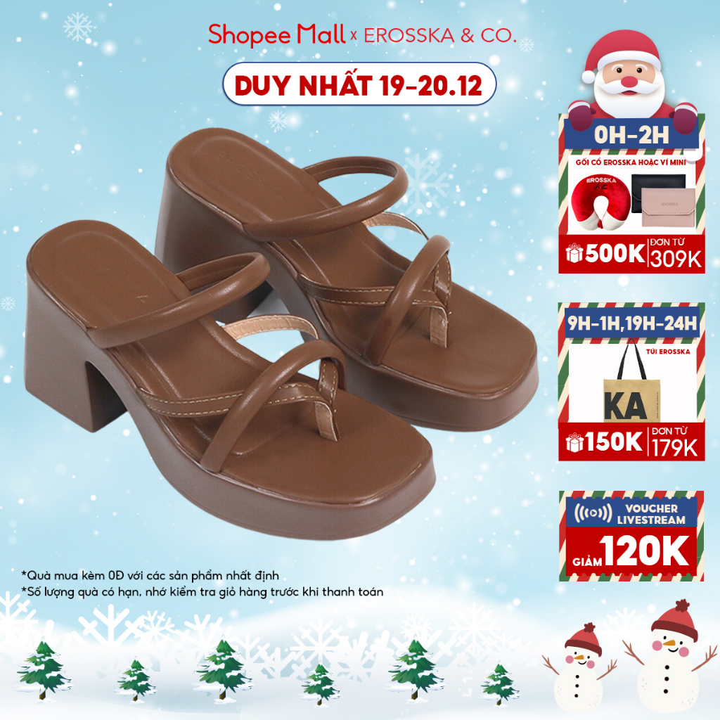 Erosska - Dép nữ xỏ ngón cao gót nữ quai ngang kiểu dáng đơn giản màu nâu - SB030
