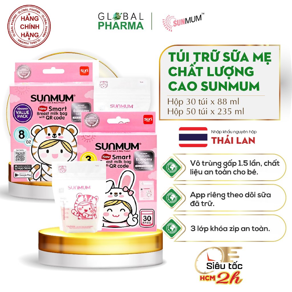 Túi trữ sữa mẹ Sunmum 100ml 250ml - An toàn, Tiện lợi