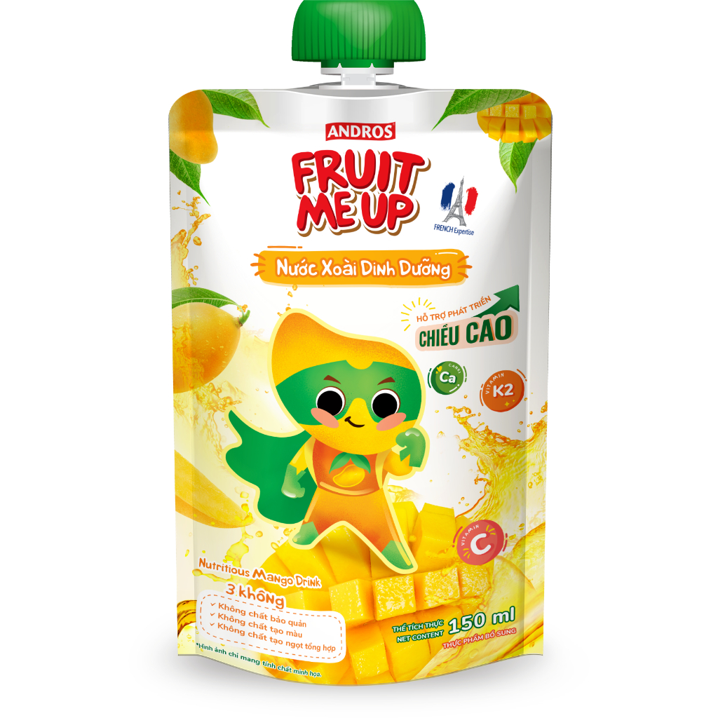 Thùng 20 Túi Nước Trái Cây Dinh Dưỡng - Hỗ trợ bé tăng chiều cao - ANDROS FRUIT ME UP - 150ml x 20