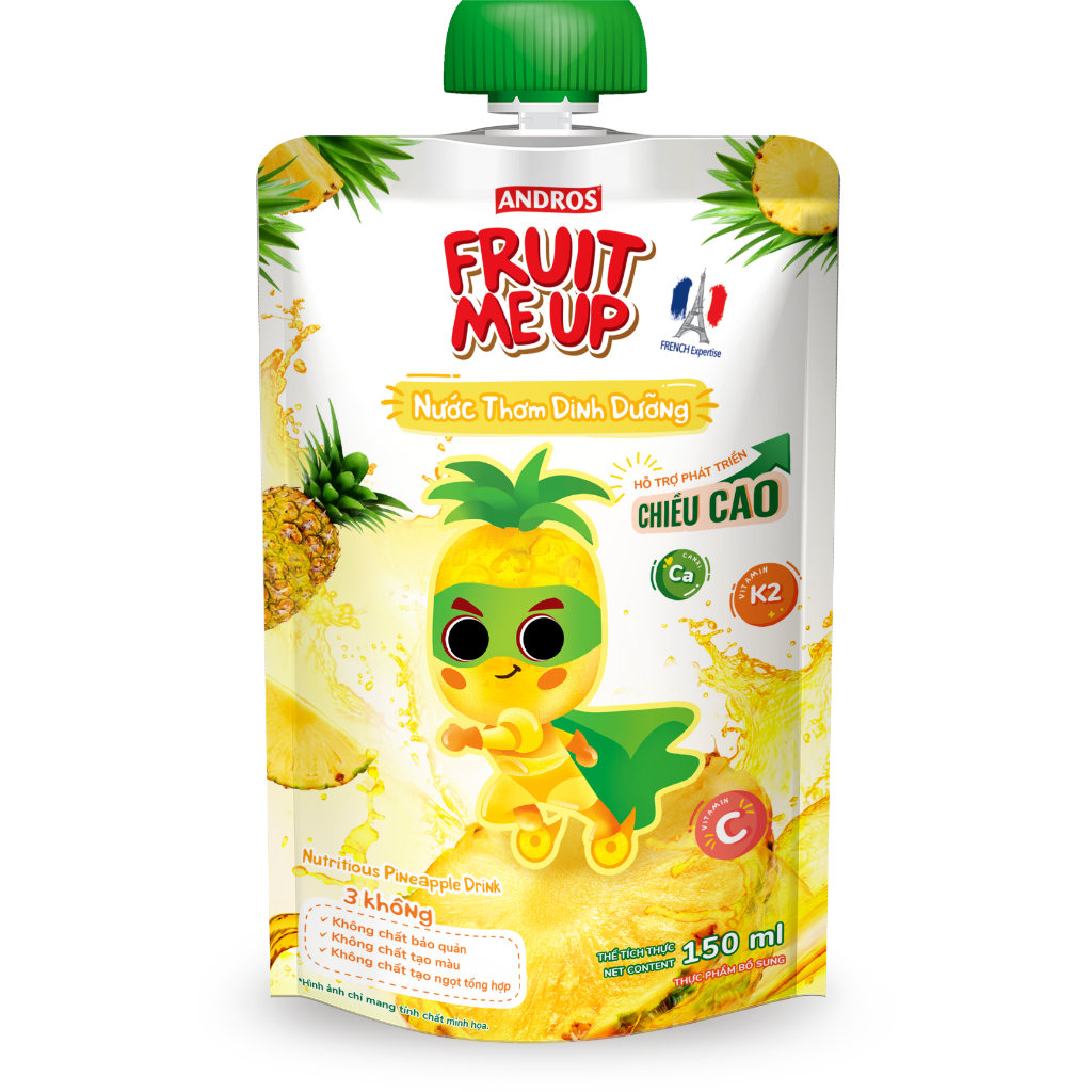 Thùng 20 Túi Nước Trái Cây Dinh Dưỡng - Hỗ trợ bé tăng chiều cao - ANDROS FRUIT ME UP - 150ml x 20