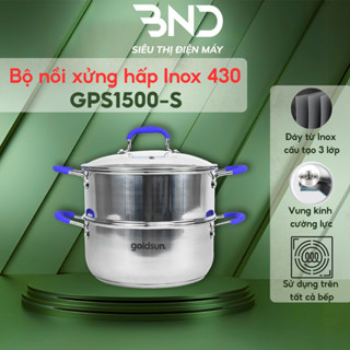 Bộ nồi xửng hấp Inox 430 đáy từ 3 lớp Goldsun GPS1500-S kích thước 24cm dùng mọi loại bếp bảo hành 12 tháng dienmaybnd