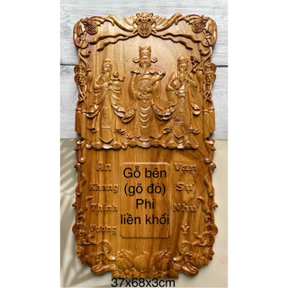 Đốc lịch gỗ phúc lộc thọ gỗ bên phi liền khối, kích thước: 37x68x3cm