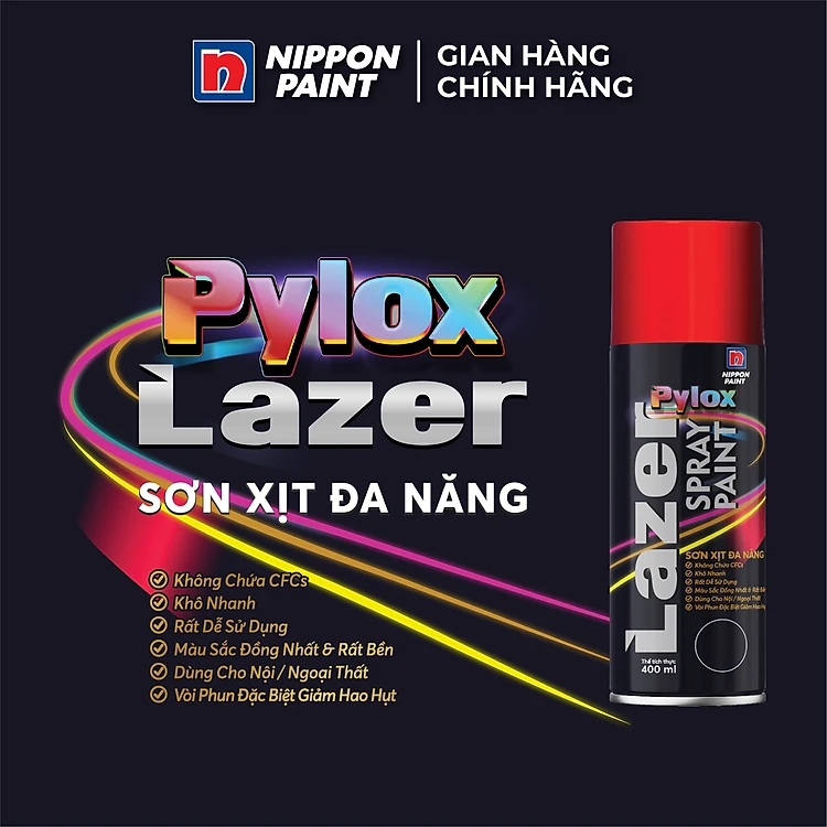 Sơn xịt đa năng Pylox Lazer  - Màu Bright Silver - Chính hãng NIPPON PAINT - Dung tích 400ml
