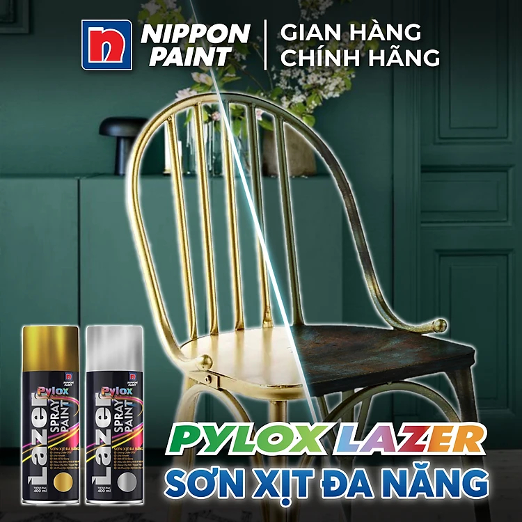 Sơn xịt đa năng Pylox Lazer  - Màu Bright Silver - Chính hãng NIPPON PAINT - Dung tích 400ml