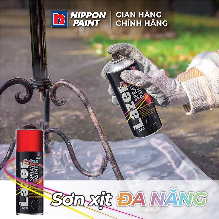 Sơn xịt đa năng Pylox Lazer  - Màu Bright Silver - Chính hãng NIPPON PAINT - Dung tích 400ml