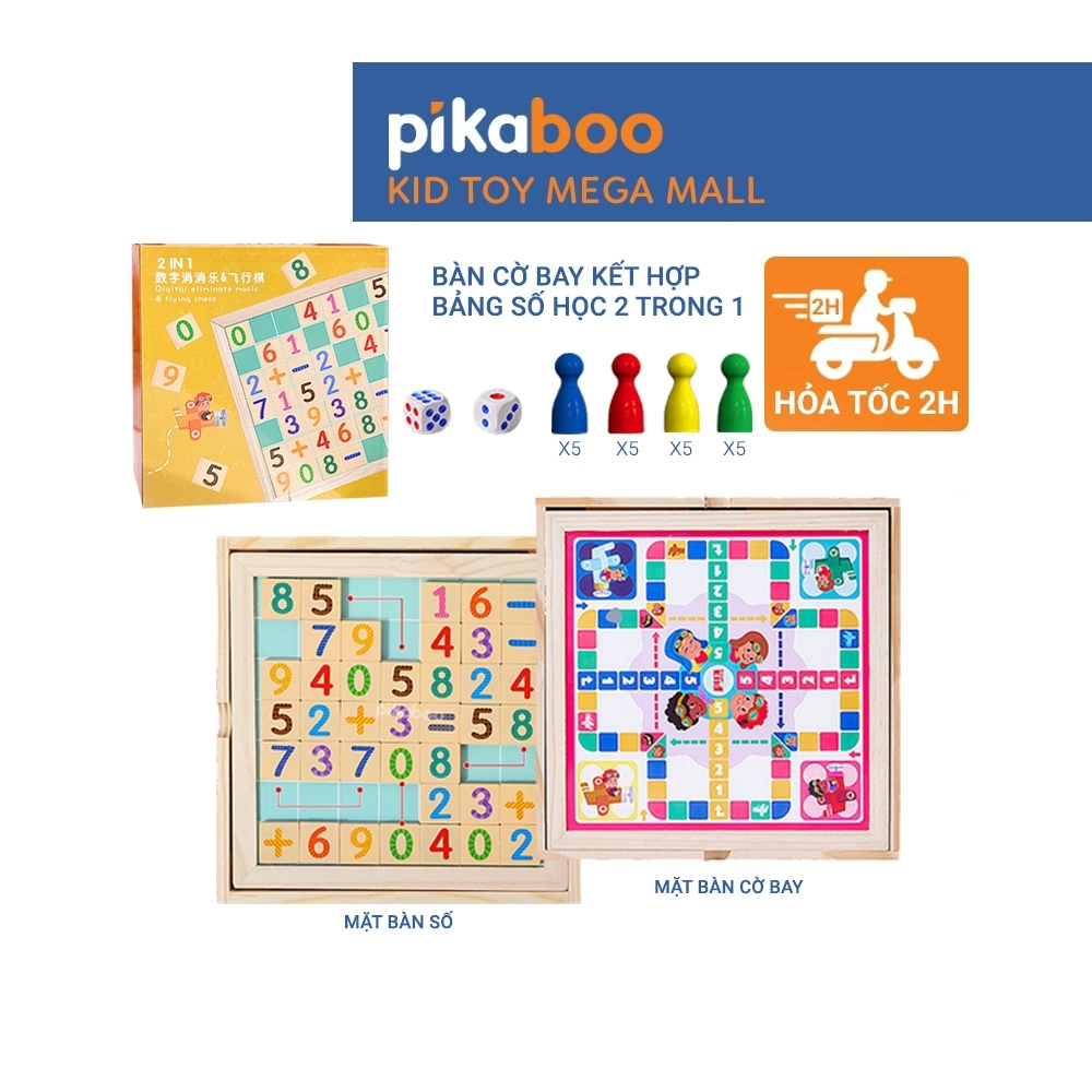 Bộ đồ chơi bàn cờ bay kết hợp bảng số học 2 trong 1 Pikaboo, chất liệu gỗ cao cấp an toàn,giúp bé rèn luyện tư duy logic
