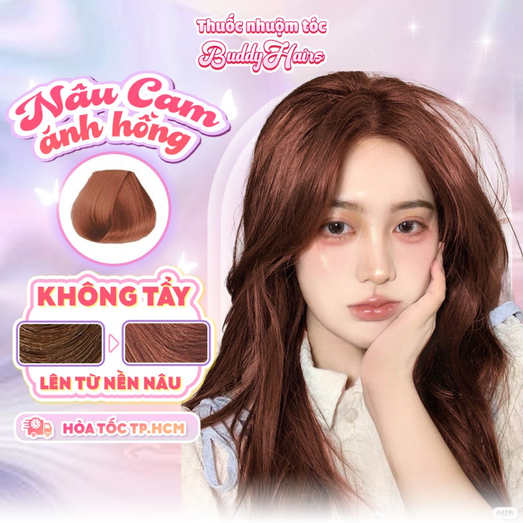 Thuốc nhuộm tóc màu NÂU CAM ÁNH HỒNG thuốc nhuộm tóc tại nhà Buddyhairs tặng kèm phụ kiện nhuộm tóc