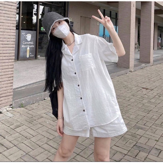 PASS SET ĐỒ ĐŨI TAY NGẮN FORM RỘNG MÀU TRẮNG