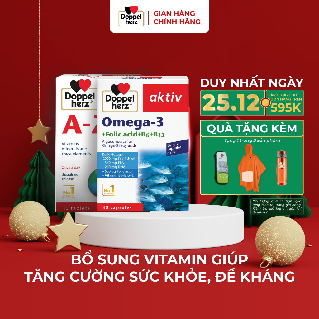 Bộ đôi bổ sung Vitamin khoáng chất và dầu cá Doppelherz Omega 3 + Doppelherz A Z Depot  (02 hộp, 30 viên/hộp)