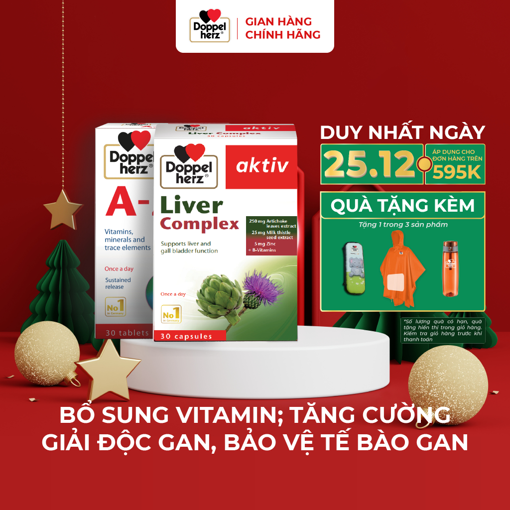 Bộ đôi bổ sung vitamin, hỗ trợ giải độc gan và hạ men gan Doppelherz A Z Depot + Liver Complex ( 02 hộp, 30 viên/hộp)