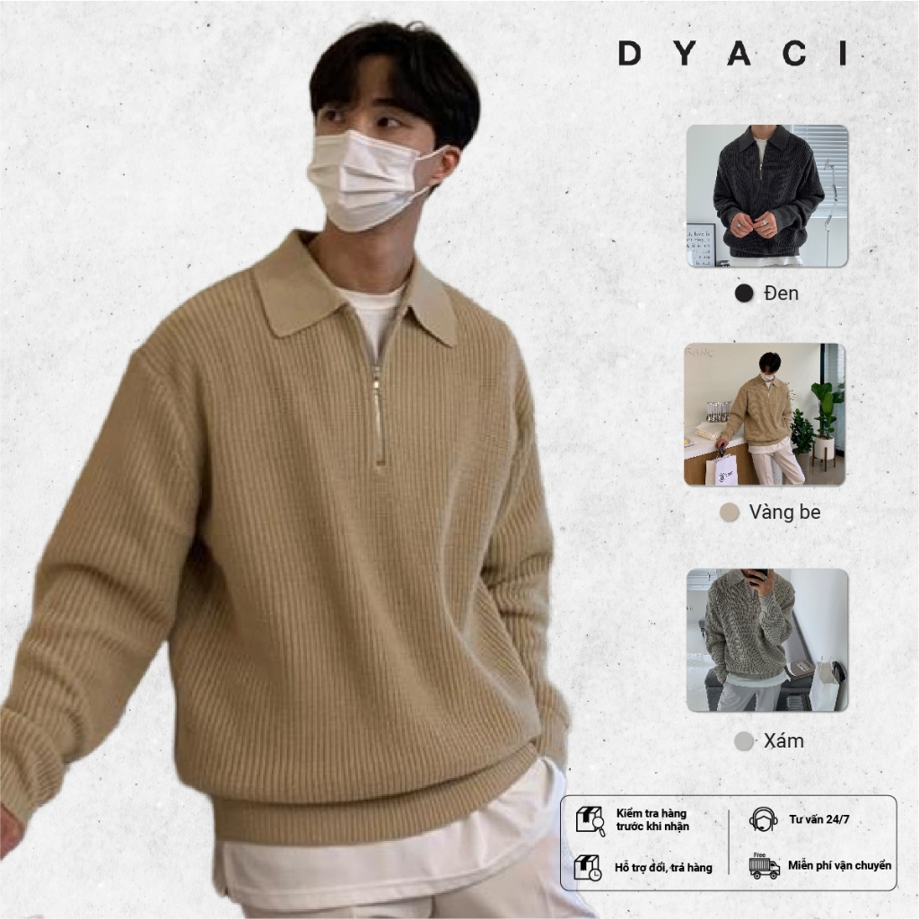 Áo Len Nam Cổ Polo DYACI Kiểu Dáng Sweater Unisex Phong Cách Hàn Quốc Dài Tay Nhiều Màu AL60