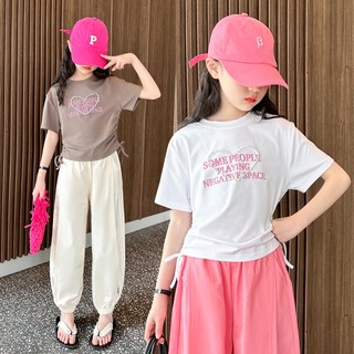 Áo thun bé gái lớn áo thun ngắn tay áo phong dây rút eo ATG40 size 130-170 25-45 kg thời trang trẻ em hàng quảng châu
