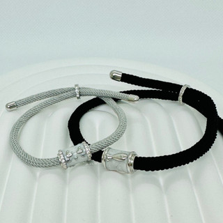  Vòng tay đôi Mèo và Cá dây canvas free size SILVER CHIC LT09/10 bạc 925