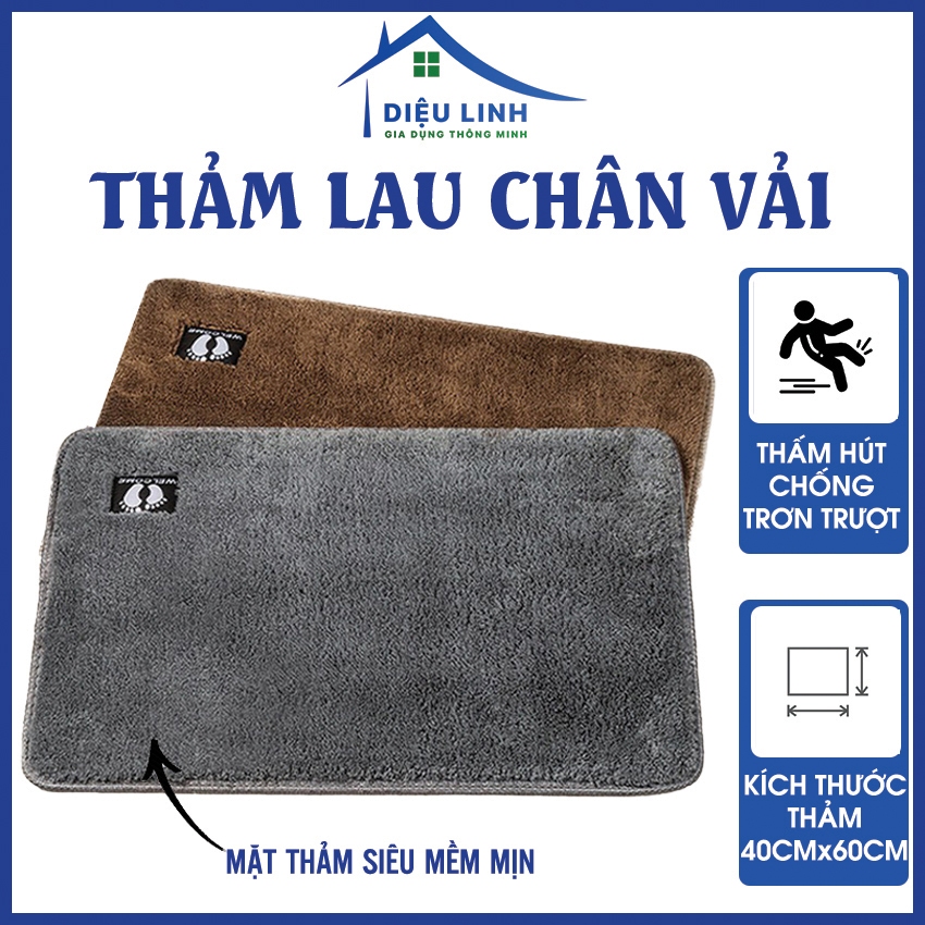 Thảm Lau Chân Vải Mềm, Thảm Nỉ Chùi Chân Siêu Thấm Hút Có Logo Bàn Chân Size 40cm x 60cm Dieulinhshop