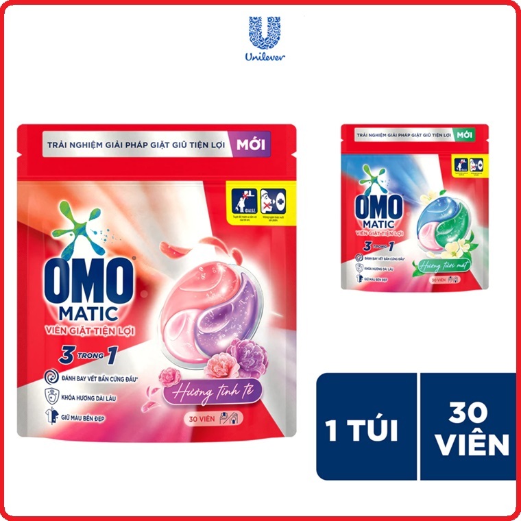 Túi viên giặt tiện lợi OMO 3 trong 1 (30 viên/túi)