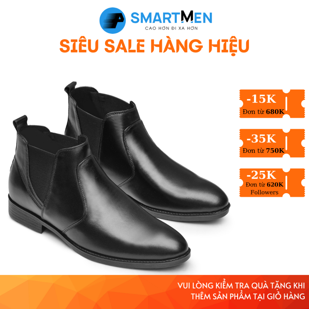 Chelsea Boot Da bò Tăng chiều cao SMARTMEN GD-366 Đen