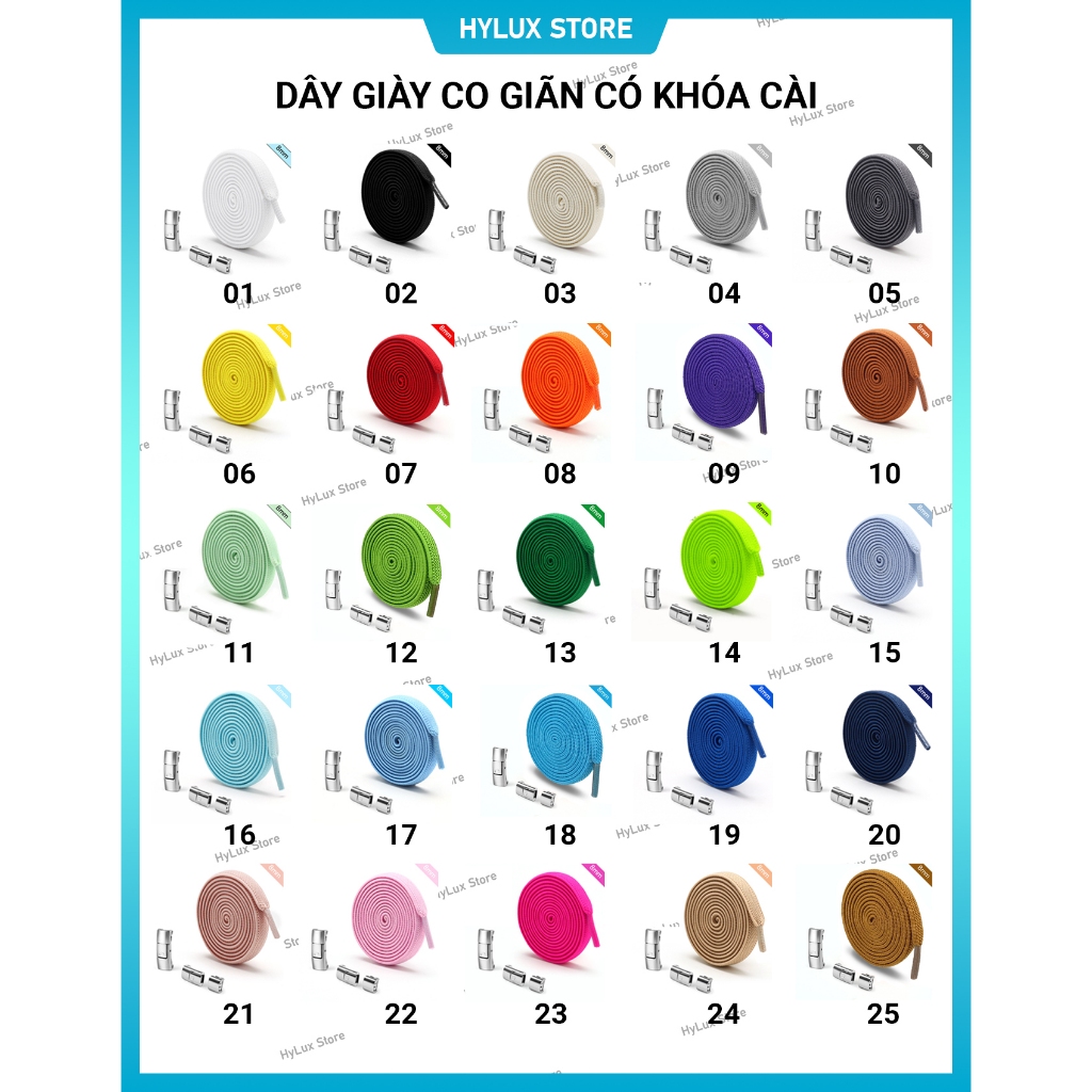 Dây Giày Móc Khóa Cài Co Giãn 8mm Không Cần Buộc Dây - Dây Giày Thông Minh