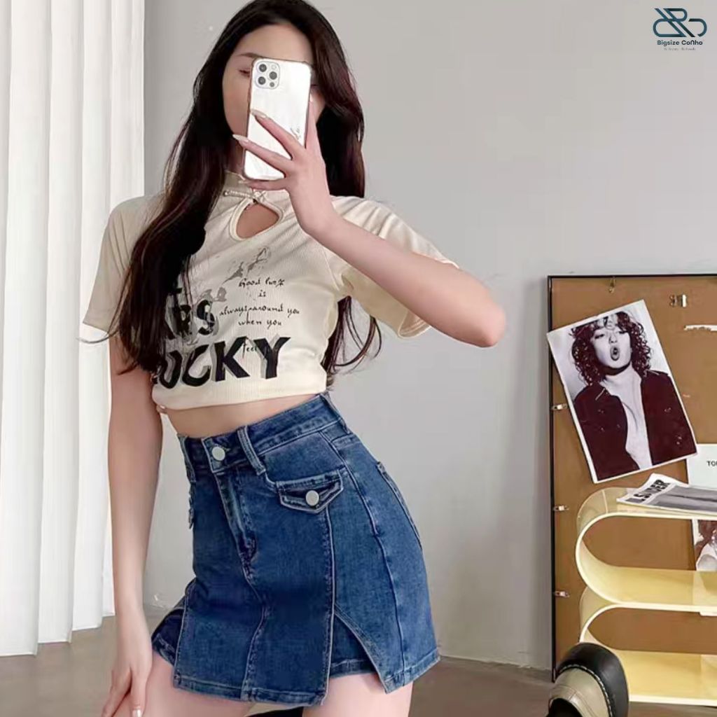 Quần Váy Jeans Bigsize Cô Nhỏ,Váy Ngắn Chữ A Lưng Cao Có Quần Vải Jean Không Co Giãn GV2