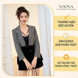 Set bộ gồm áo vest kẻ phối quần váy đen ngắn YOONA - YD16A197