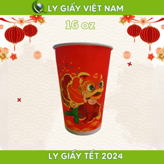 100 Ly Cốc Giấy In Sẵn Thiết Kế Tết 2024 Size 16oz (480ml) Dành Cho Cafe, Trà Sữa, Sinh Tố, Nước Ép