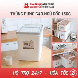 Thùng nhựa đựng gạo thông minh 10kg 15kg đa năng đựng ngũ cốc, đồ ăn khô cho động vật kèm cốc chia vạch đong gạo