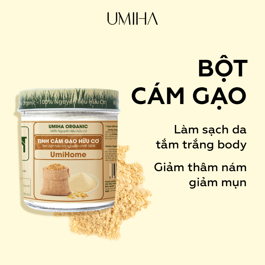 Bột Cám Gạo đắp mặt hữu cơ nguyên chất UMIHOME giúp dưỡng trắng da, tẩy da chết, ngừa nám và thâm mụn 135g