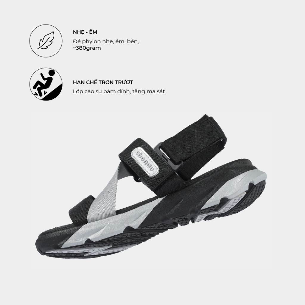 Giày Sandal Nam Nữ SHONDO F6 Sport Thời Trang Nhẹ Êm Đi Học, Đi Làm Đế Cao 4,5cm Màu Đen Bạc F6S1012