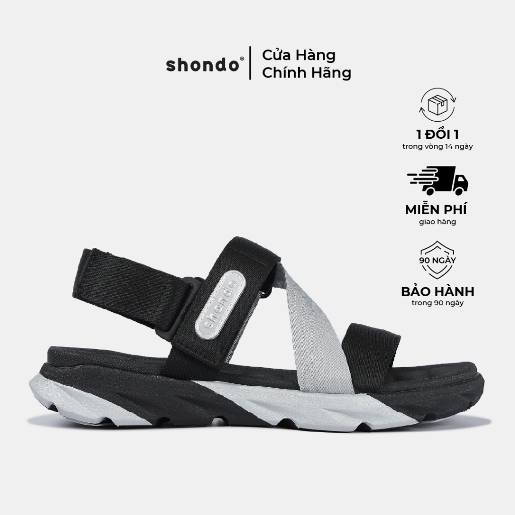 Giày Sandal Nam Nữ SHONDO F6 Sport Thời Trang Nhẹ Êm Đi Học, Đi Làm Đế Cao 4,5cm Màu Đen Bạc F6S1012