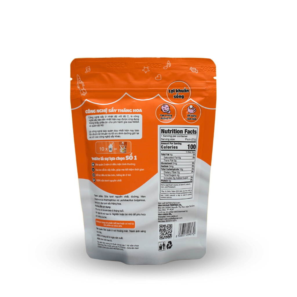 Sữa Chua Khô Yobite Kids - 10 tỷ lợi khuẩn cho bé ăn dặm - Vị đào 20gr