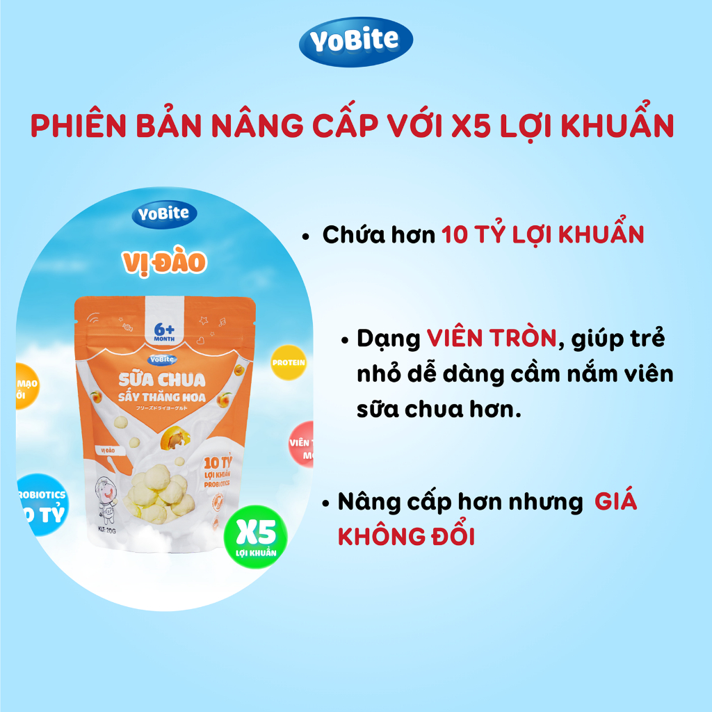 Sữa Chua Khô Yobite Kids - 10 tỷ lợi khuẩn cho bé ăn dặm - Vị đào 20gr