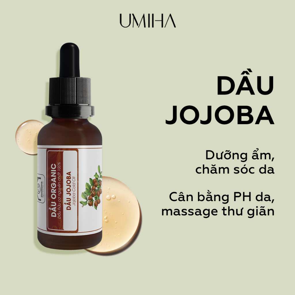 Dầu Jojoba hữu cơ UMIHOME nguyên chất - Dưỡng sáng da, cân bằng độ ẩm da, chống oxi hóa lão hóa, nếp nhăn, ngừa thâm mụn