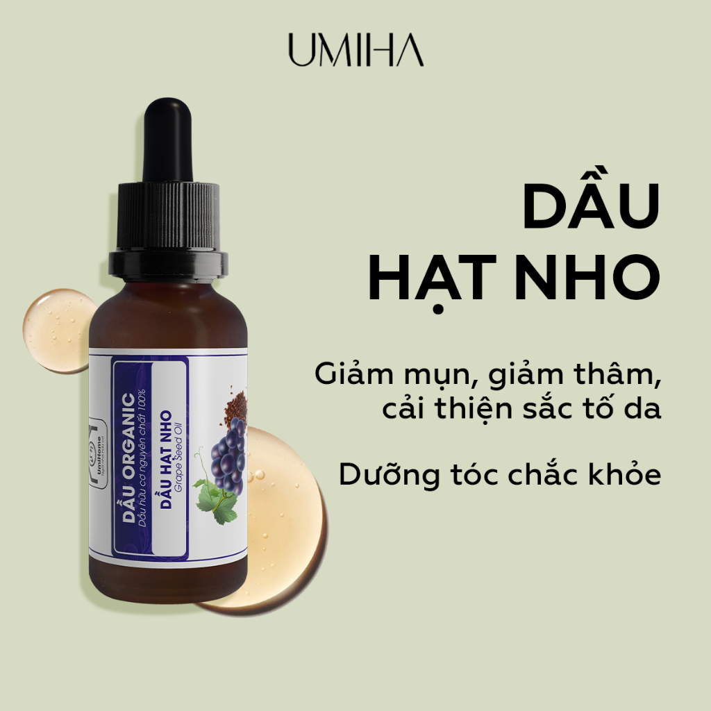 Dầu Hạt Nho hữu cơ UMIHOME  30ml nguyên chất Dưỡng da cấp ẩm chống lão hóa và nếp nhăn, giảm thâm quầng mắt