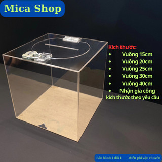 Hòm phiếu mica - Thùng bốc thăm - Thùng phiếu mica - Thùng từ thiện mica tặng kèm ổ khóa