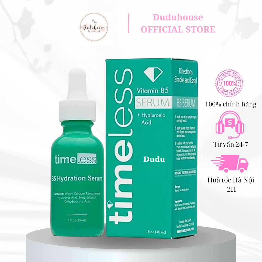 Tinh chất Timeless Vitamin B5 + Hyaluronic Acid Cấp Nước Và Phục Hồi Da 30ml Duduhouse