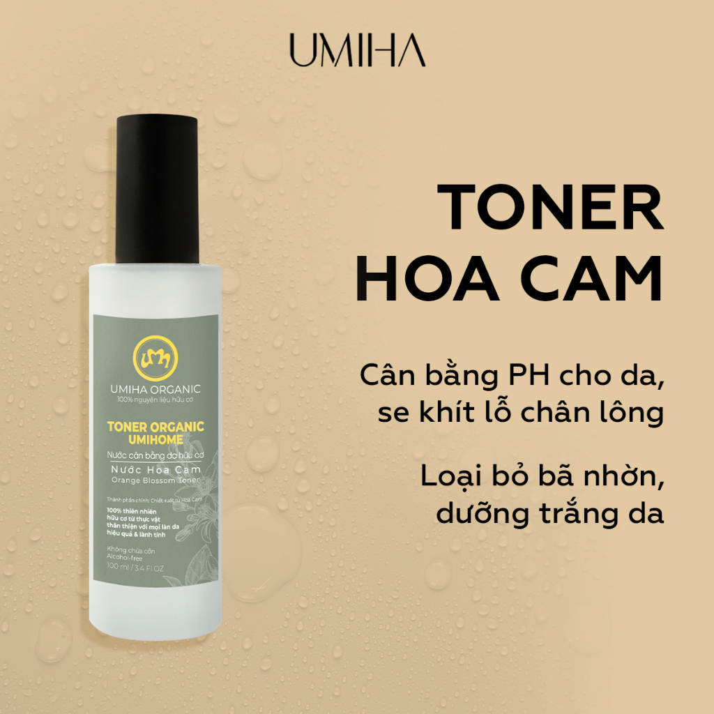 Nước cân bằng da Hoa Cam hữu cơ UMIHOME 50/100ml giúp sạch bã nhờn, se khít lỗ chân lông, cân bằng độ pH cho da