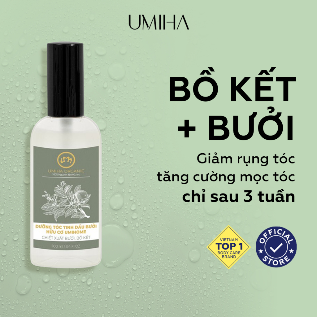 Xịt nước tinh dầu Bưởi và Bồ Kết kích mọc tóc hữu cơ UMIHA ORGANIC 50/100ml giảm rụng tóc, làm tóc mền mượt