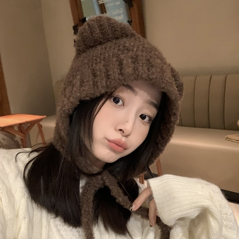 Mũ len nữ tai gấu dệt kim giữ ấm mùa đông, Nón len nữ hàn quốc tai mèo SLEEPYCHIC dễ thương cho học sinh