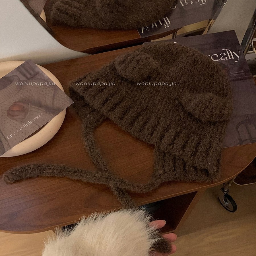 Mũ len nữ tai gấu dệt kim giữ ấm mùa đông, Nón len nữ hàn quốc tai mèo SLEEPYCHIC dễ thương cho học sinh