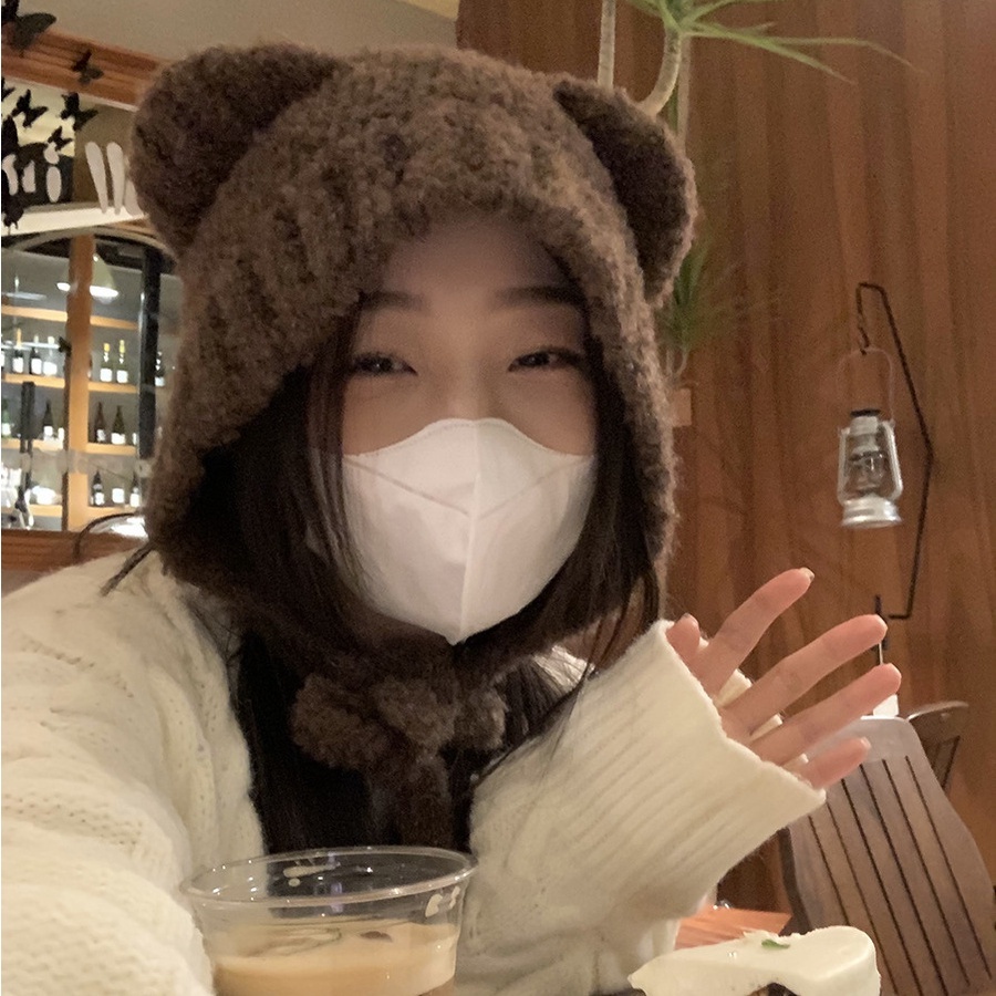 Mũ len nữ tai gấu dệt kim giữ ấm mùa đông, Nón len nữ hàn quốc tai mèo SLEEPYCHIC dễ thương cho học sinh