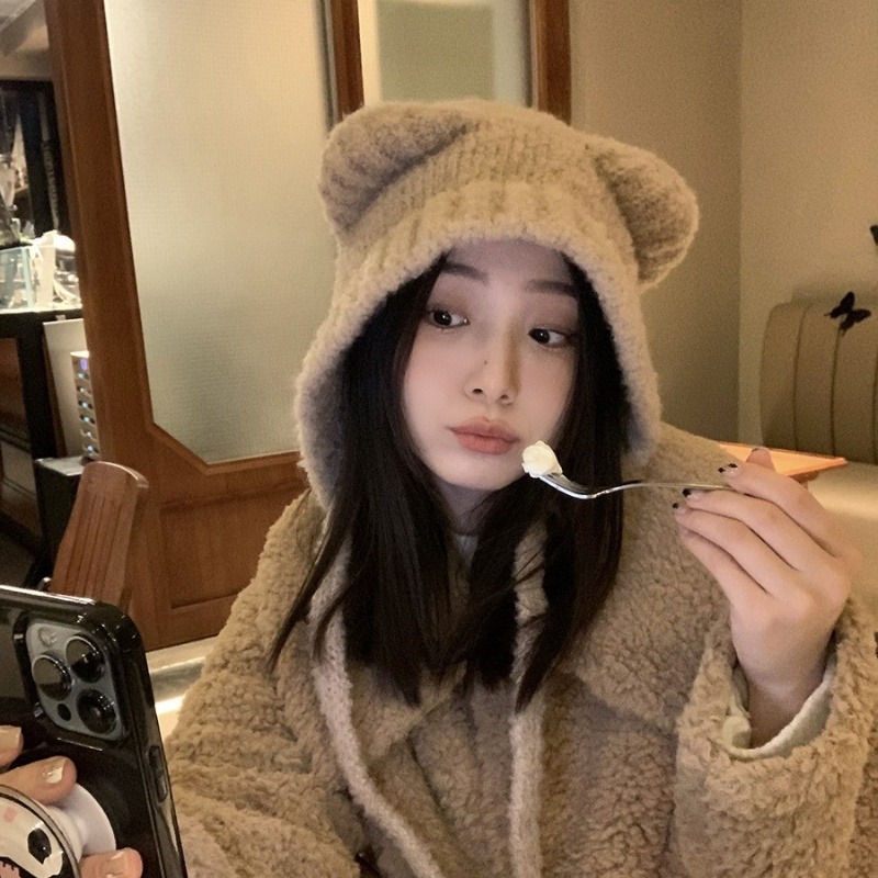 Mũ len nữ tai gấu dệt kim giữ ấm mùa đông, Nón len nữ hàn quốc tai mèo SLEEPYCHIC dễ thương cho học sinh