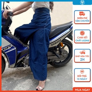 Chân váy chống nắng xẻ tà cho nữ đi xe số vải jean trơn dày mềm có nút bấm chân JHTX06 H&T FASHION