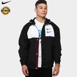Áo khoác dù nam Nike chính hãng màu đen trắng 2 lớp chống thấm nước tốt có mũ trùm đầu