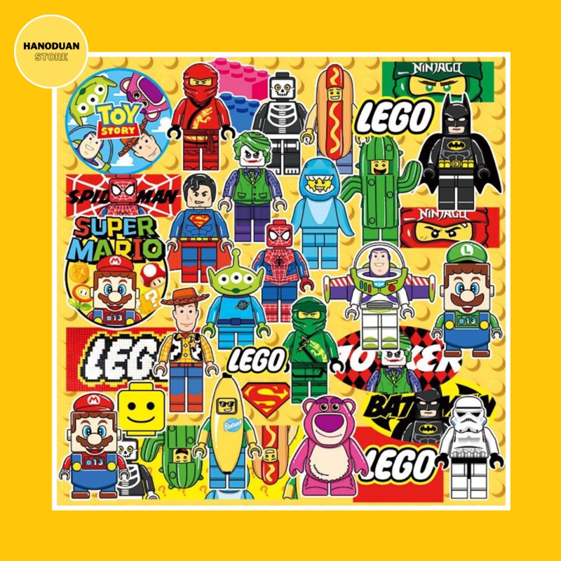 Bộ Sticker Lego 30 Cái Dán Mũ Bảo Hiểm, Laptop, Vali, Trang Trí PVC Chống Nước Đủ Mẫu - Hanoduan Sto