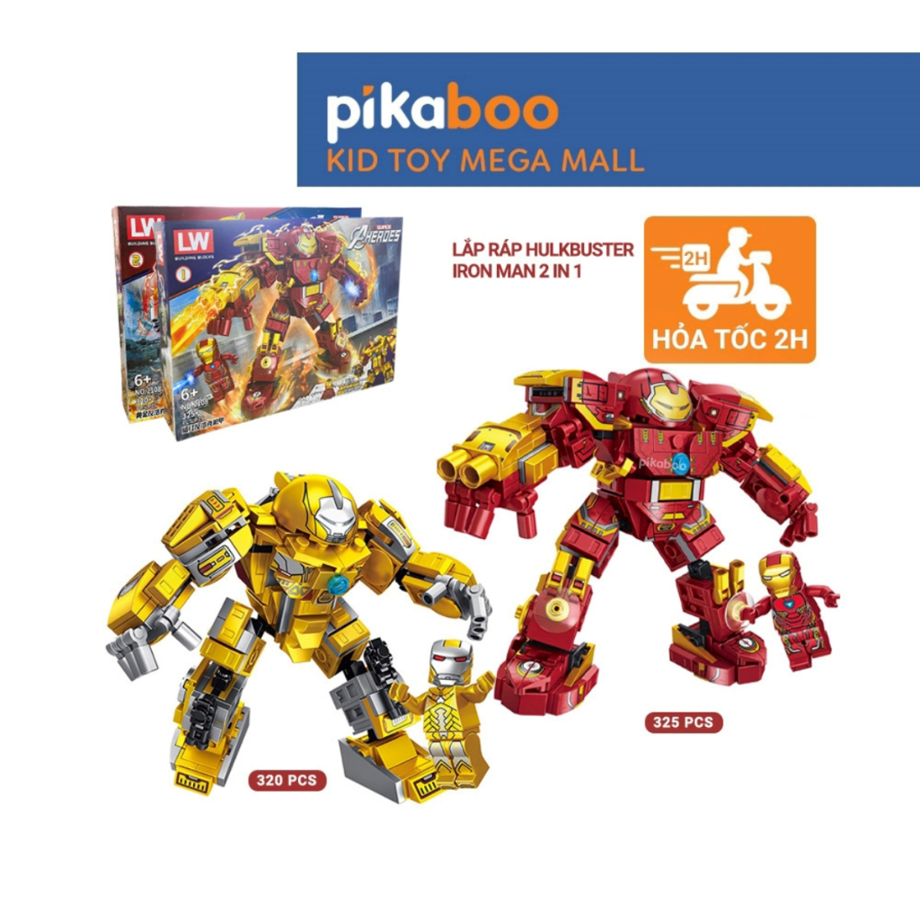 Đồ chơi Lắp ráp Mô hình HulkBuster Iron Man 3 trong 1 Pikaboo gồm 320+ PCS chất liệu nhựa cao cấp an toàn cho bé