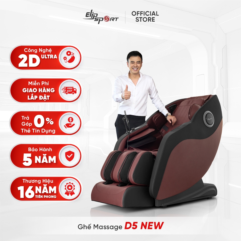 Ghế Massage Toàn Thân ELIP D5 New - Công nghệ 2D Ultra, 12 Bài Massage Tự Động, Day Ấn Huyệt Bàn Chân