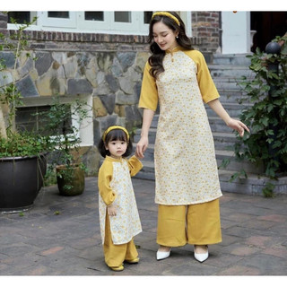 ÁO DÀI MẸ & BÉ HOẠ TIẾT HOA NHÍ