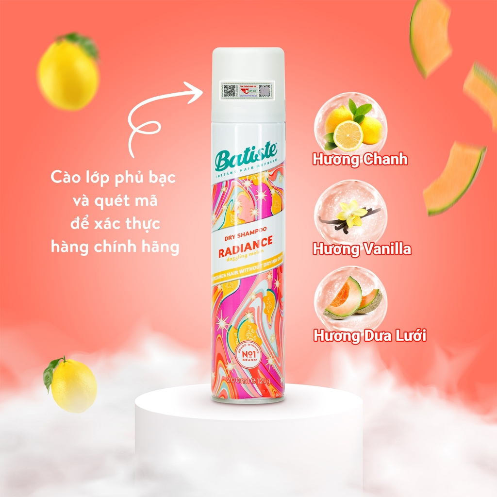 Dầu Gội Khô Hương Dưa Lưới Batiste Dry Shampoo RADIANCE Dazzling Melon 200ml