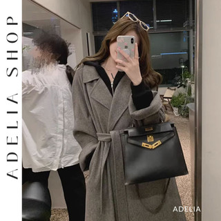 「adelia」áo khoác dạ dáng dài form khoác dáng rộng kèm thắt đai chất dạ ép lông cừu hàng quảng châu td285